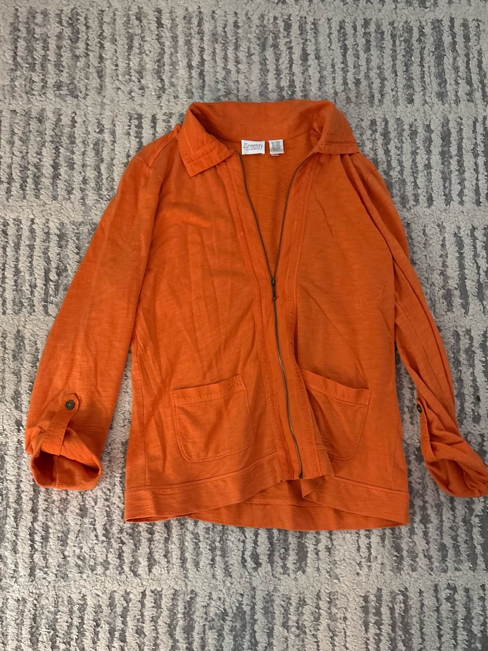 Chicos zenergy orange lightweight zip up jacket coat size 8